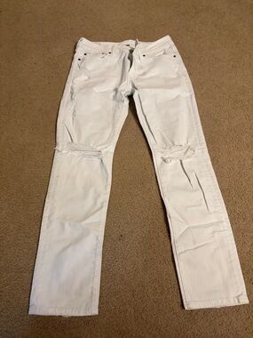 American Eagle Outfitters White Slim Straight Distressed Jeans